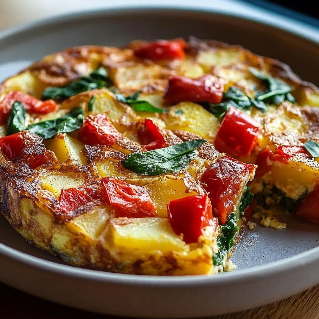 Easy Frittata with Potatoes, Red Peppers, and Spinach
