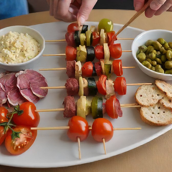 Antipasto Skewers Assembling the Skewers